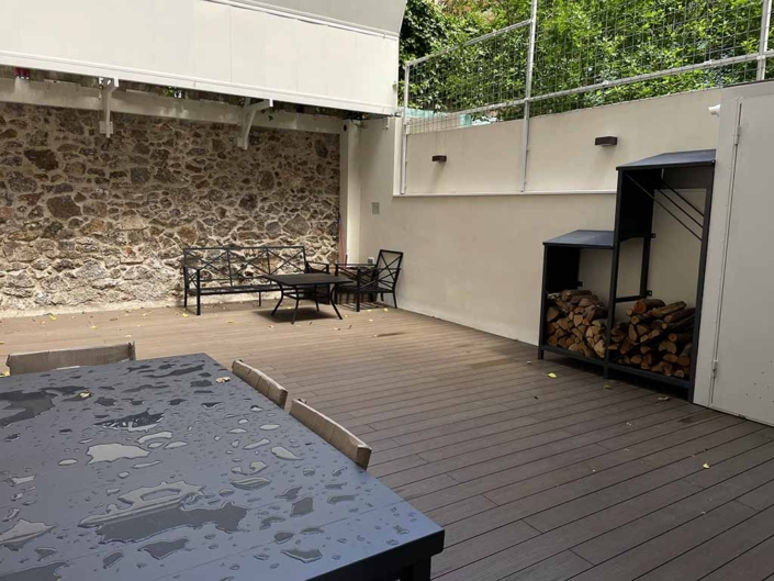 patio mobiliario negro mueble guardar lena